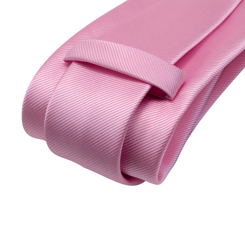 GUSLESON Brand Men's Tie Sets Solid Ties for Men Silk Light Pink Neckties and Pocket Square Cufflinks (0789-17) - Image 3